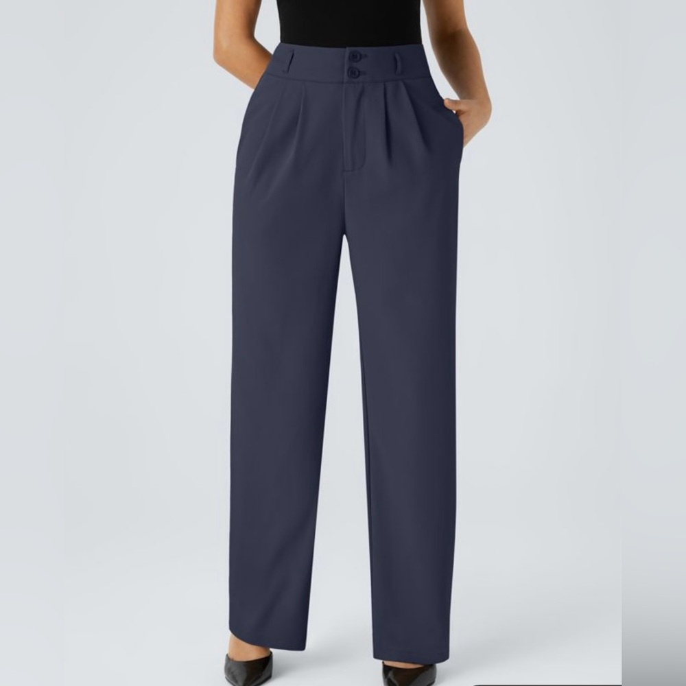 Halara High-waisted work pants with a zip pocket and gathered straight-leg fit